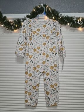 child of mine Floral Knit Romper in Cream, Mustard & Olive